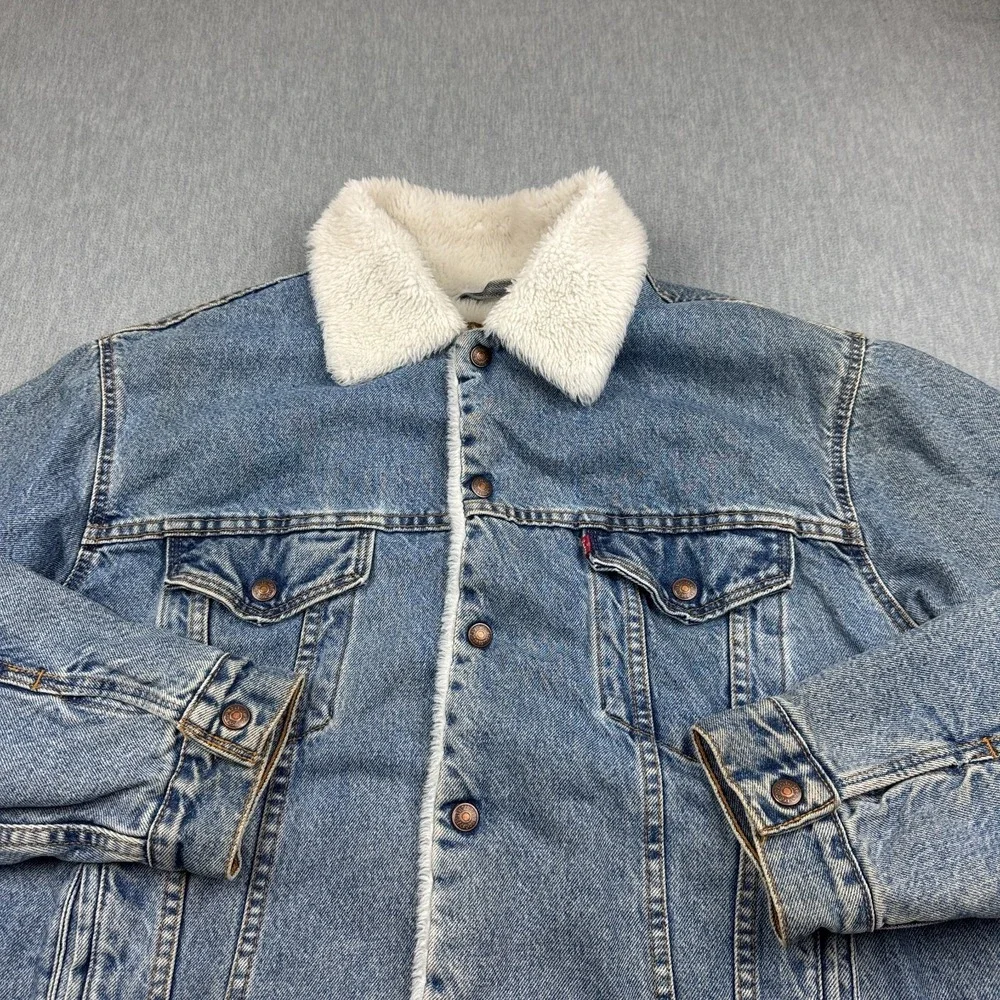 Vintage Levis Denim Jacket Mens Medium Trucker Sherpa Lined Made In USA 90S Coat